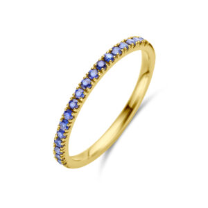 ring met geboortesteen saffier september 14K geelgoud