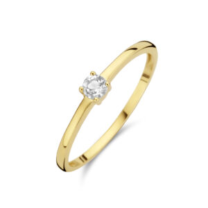 ring met geboortesteen zirkonia april 14K geelgoud
