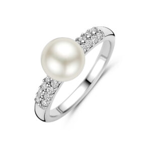 ring parel en zirkonia zilver gerhodineerd