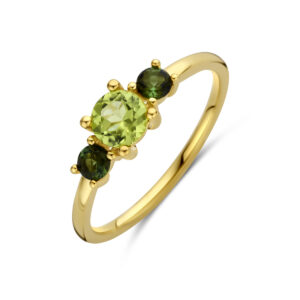 ring peridot en groen toermalijn 14K geelgoud