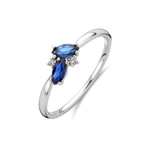 ring saffier en diamant 0.02ct h p1 14K witgoud
