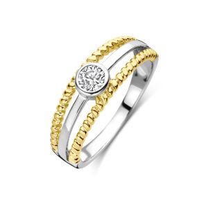 ring zirkonia 3 micron zilver verguld (geel/rhodium)