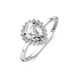 ring zirkonia halo zilver gerhodineerd