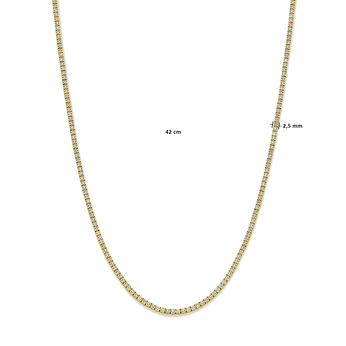 tenniscollier lab grown diamant 5.00ct g si 2,5 mm 42 cm 14K geelgoud - Afbeelding 4
