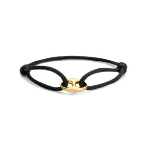 9k armband satijn zwart koffieboon 13 - 26 cm 9K rubber/nylon/leer