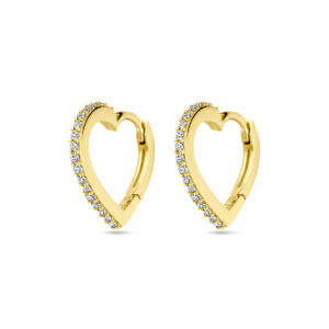 9k klapoorringen hartjes zirkonia 12,5 mm 9K geel