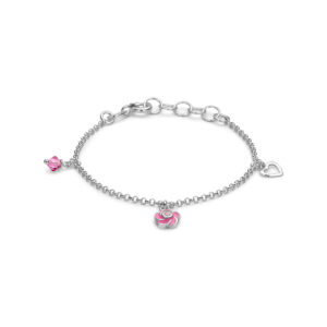 armband bloem en roze zirkonia 13 + 2 cm zilver wit