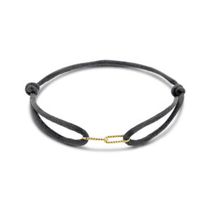 armband satijn zwart 13 - 26 cm 14K goud met rubber/nylon/leer