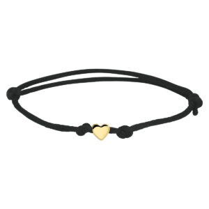 armband satijn zwart hart 13 - 26 cm 14K goud met rubber/nylon/leer