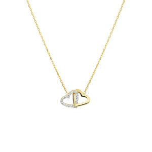 collier hartjes en zirkonia 42 - 45 cm 14K geelgoud