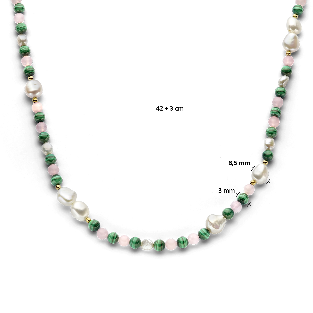 collier parel en natuurlijke kleurstenen 42 + 3 cm 3 micron zilver verguld (geel) - Afbeelding 4