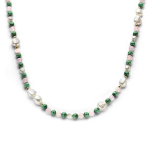 collier parel en natuurlijke kleurstenen 42 + 3 cm 3 micron zilver verguld (geel)