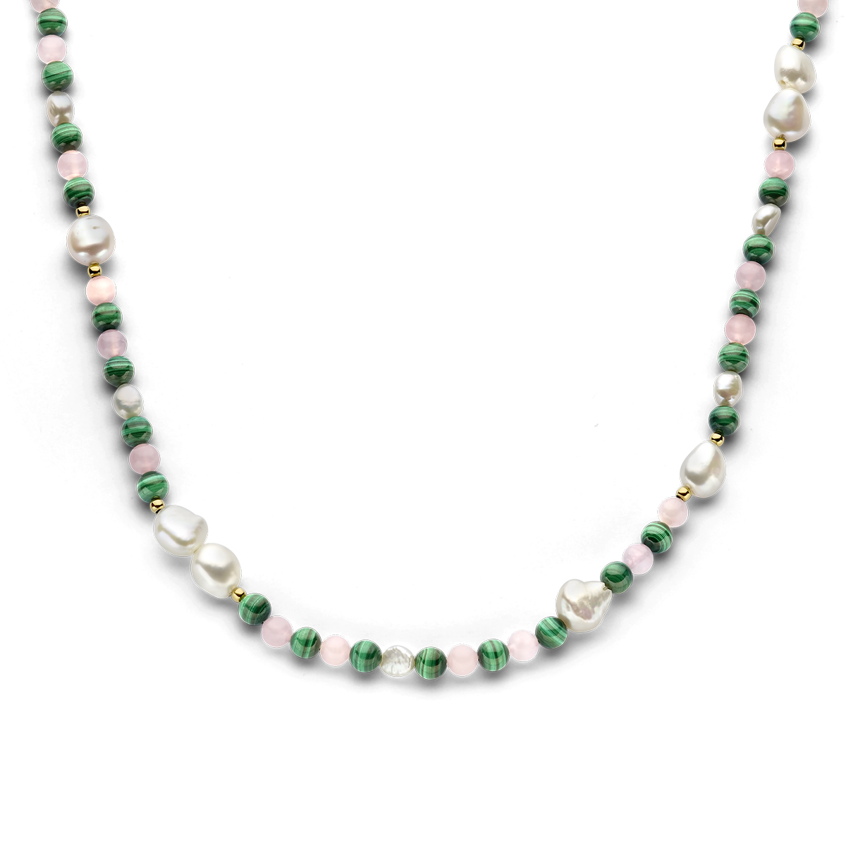 collier parel en natuurlijke kleurstenen 42 + 3 cm 3 micron zilver verguld (geel)