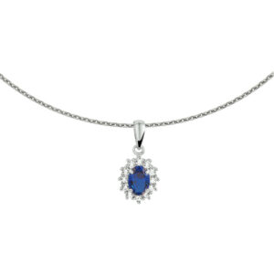 collier zirkonia en synth. saffier 41 + 4 cm zilver gerhodineerd
