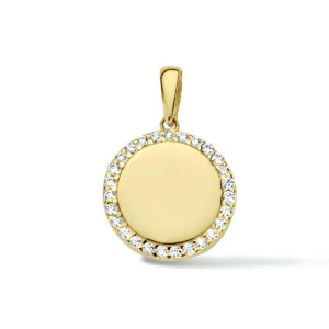 graveerhanger rond zirkonia 18 mm 14K geelgoud