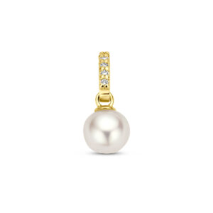 hanger parel en diamant 0.02ct h si 5,5 mm 14K geelgoud