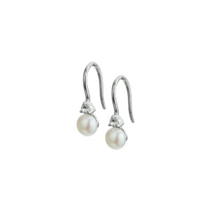 oorhangers  franse haak parel en zirkonia zilver gerhodineerd