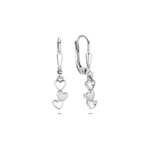 oorhangers hartjes poli/mat brisur haak 25 mm zilver gerhodineerd