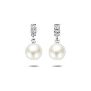 oorhangers parel en zirkonia zilver gerhodineerd