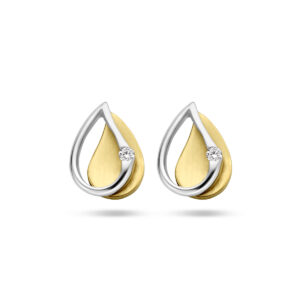 oorknoppen diamant 0.03ct (2x 0.015ct) h si 14K bicolor goud geel/wit