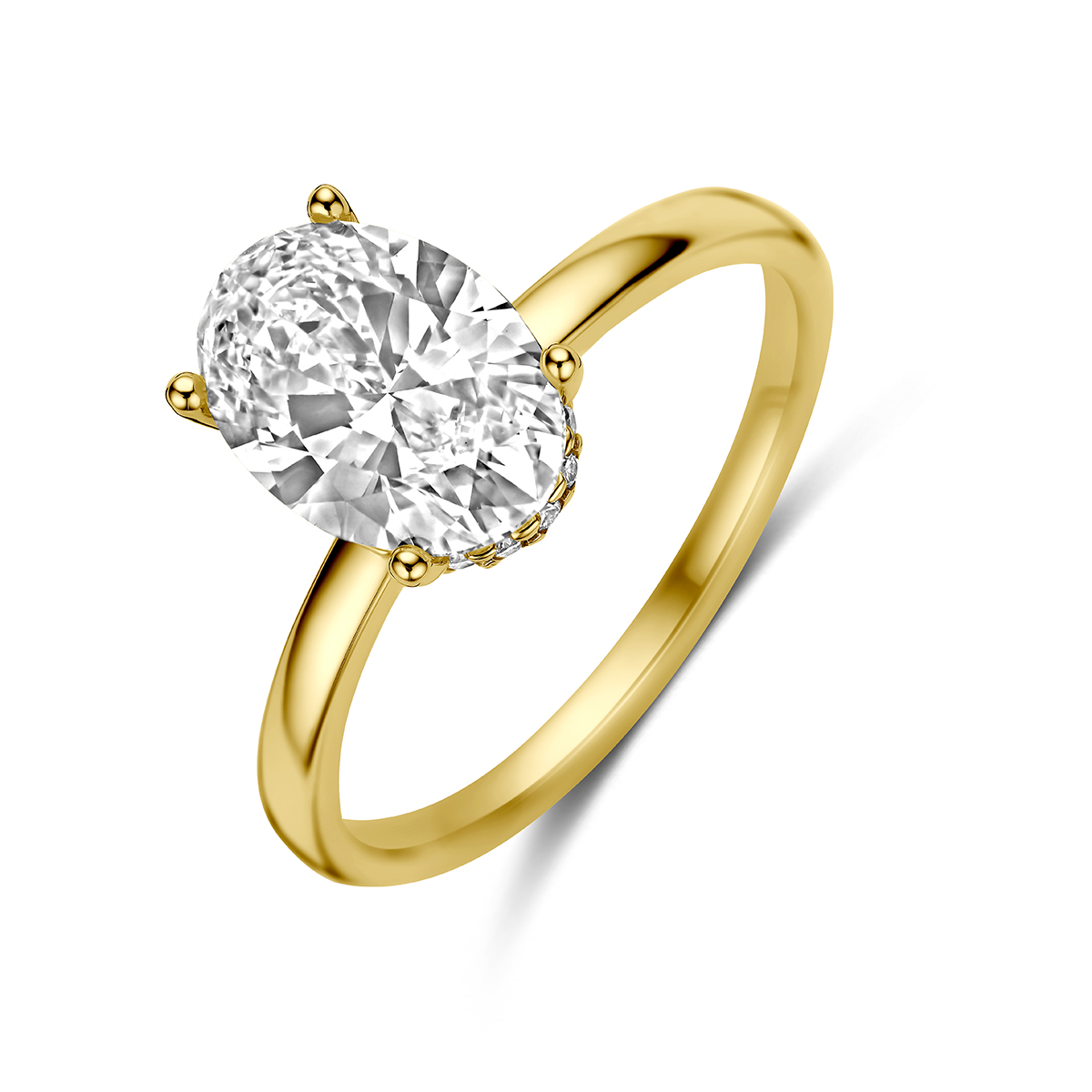 ring lab grown diamant ovaal 2.09ct f vs 14K geelgoud - Afbeelding 3
