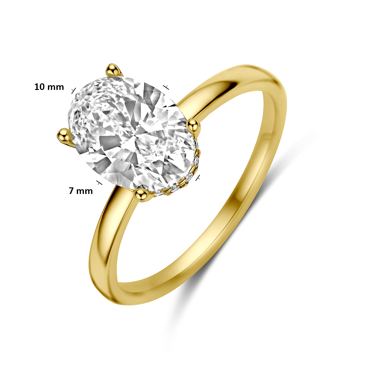 ring lab grown diamant ovaal 2.09ct f vs 14K geelgoud - Afbeelding 5