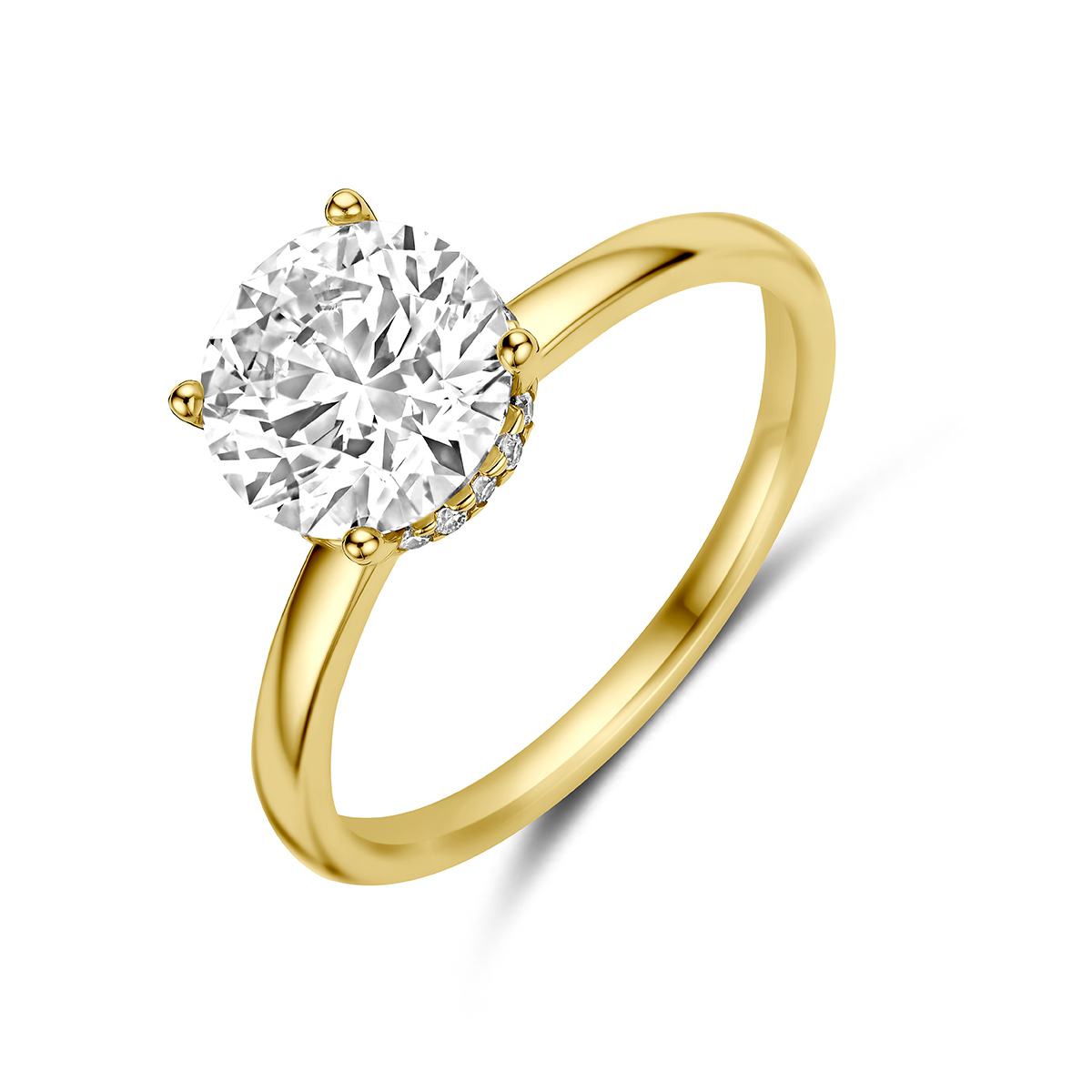 ring lab grown diamant rond 2.09ct f vs 14K geelgoud - Afbeelding 3