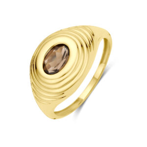 ring rookkwarts 14K geelgoud