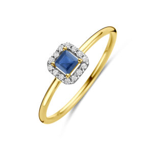 ring saffier en diamant 0.07ct h si 14K geelgoud