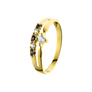ring saffier en zirkonia 14K geelgoud