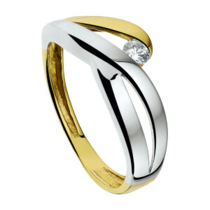 ring zirkonia 14K bicolor goud geel/wit