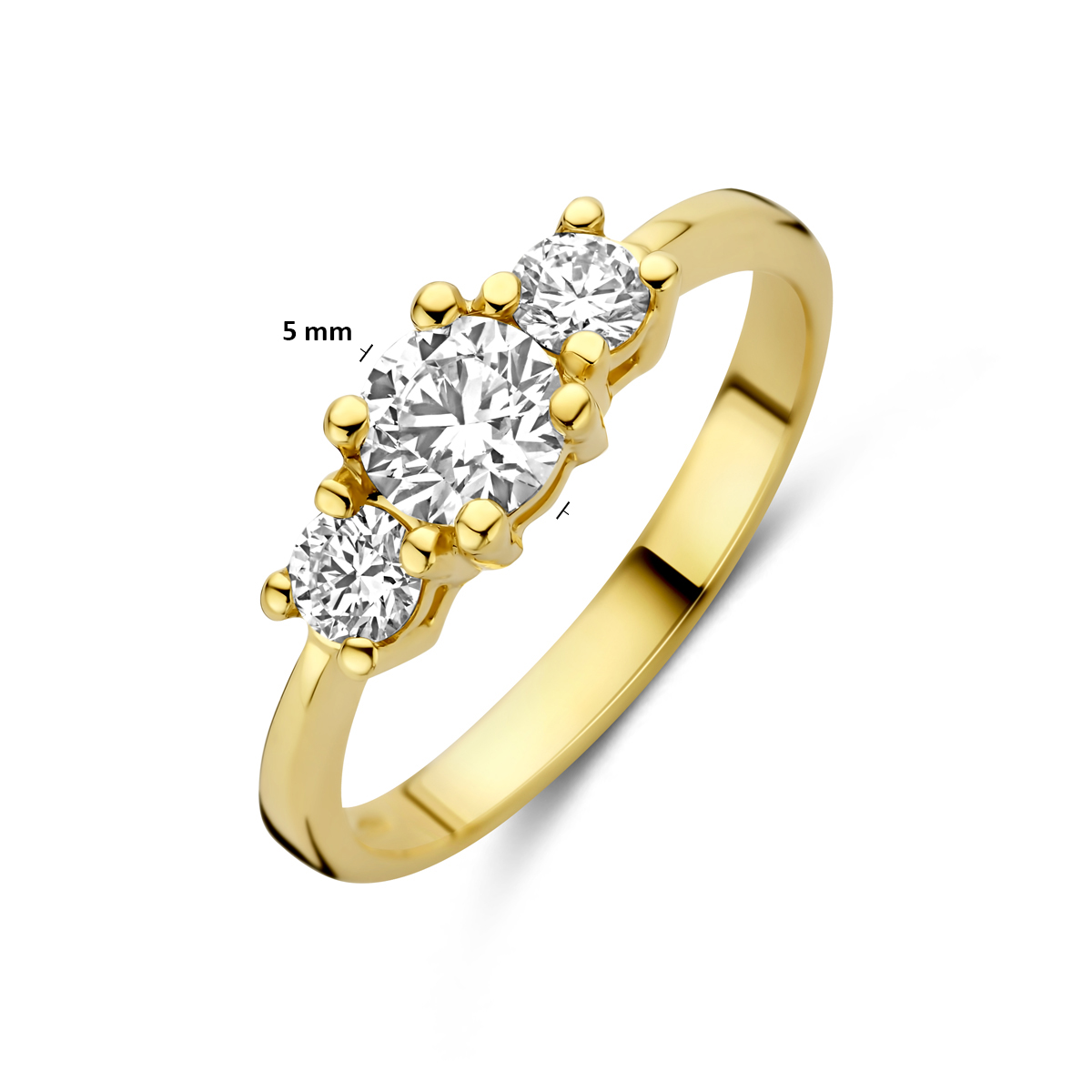 trilogie ring lab grown diamant 0.85ct g vs 14K geelgoud - Afbeelding 5